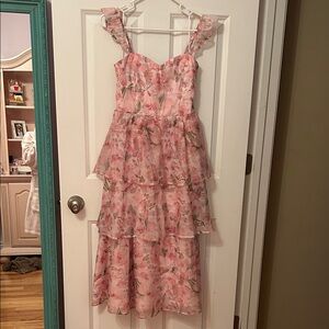 Pink Floral Tiered Dress